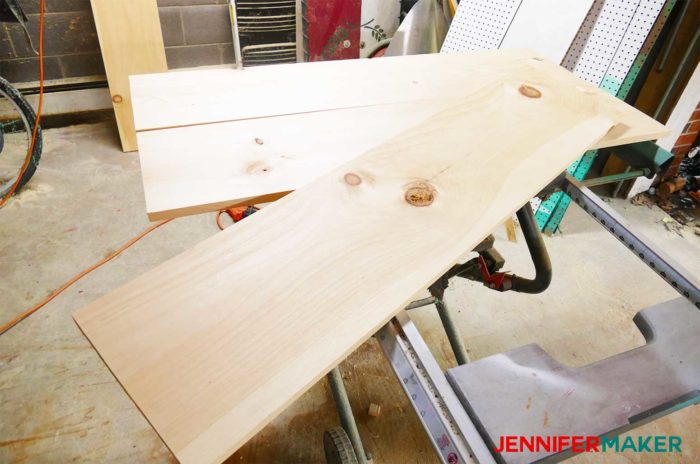 Cutting the wood planks for the DIY Command Center with Paper Storage Shutters