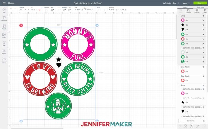 Starbucks Decal SVG Cut File uploaded to Cricut Design Space to make DIY customized Starbucks cups