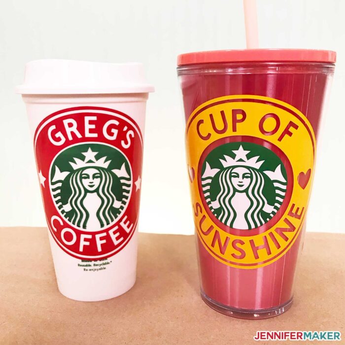 DIY Customized Starbucks Cups with personalized decals - Greg's Coffee and Cup of Sunshine