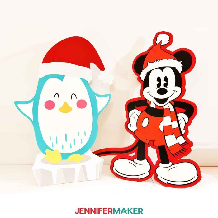 Cute Penguin and Santa Mickey Mouse as stand-up DIY Cut Out Characters