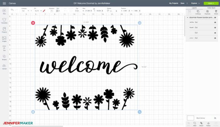 DIY Welcome Mat in Cricut Design Space with dimensions