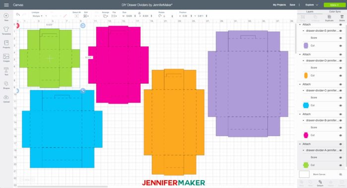DIY Drawer Divider Box SVG cut files uploaded to Cricut Design Space