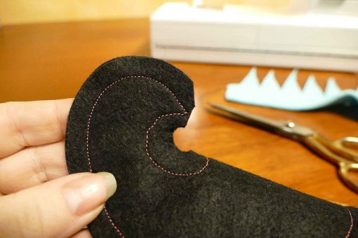 Clip the corner of the curly toe for your diy christmas stocking