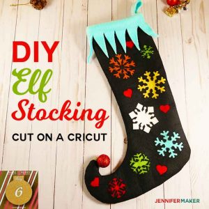 DIY Elf Stocking with a Curly Toe, Snowflakes, and Hearts for #Christmas | Free Sewing Pattern | Cricut SVG Cut File | Felt and Fleece Christmas Stocking | #christmas decor | Cricut Maker Projects