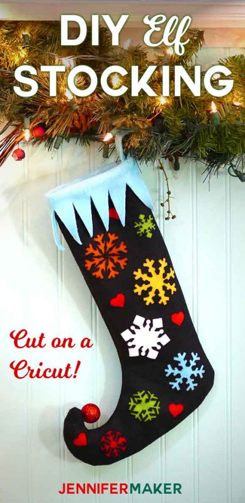 Make this easy DIY elf stocking with a curly toe| easy cute free sewing pattern | #cricut #christmasdecor