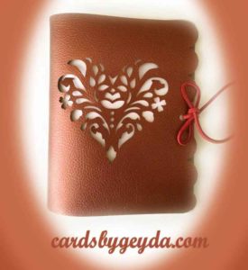 Brown leather heart cutwork journal designed by JenniferMaker and made by CardsbyGeyda