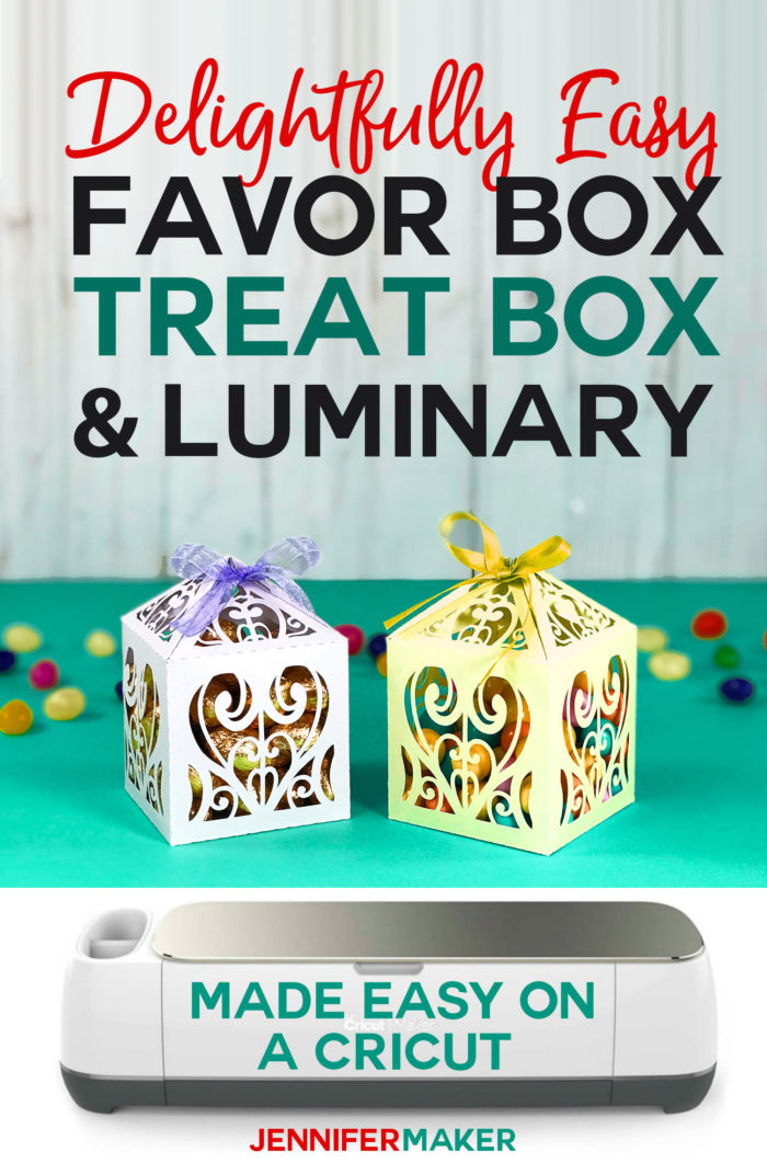 Make these DIY favor boxes for weddings, treat boxes for holidays, and paper luminaries for whenever! Includes a free filigree box template #svgcutfile #cricut #weddings #papercraft