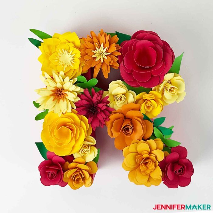 DIY Floral Letter "R" made with cardstock paper flowers