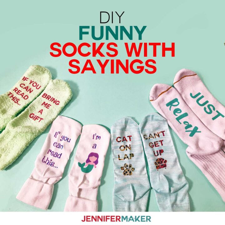 DIY Funny Socks with Sayings made with Iron On Vinyl and Infusible Ink #cricut #infusibleink #socks