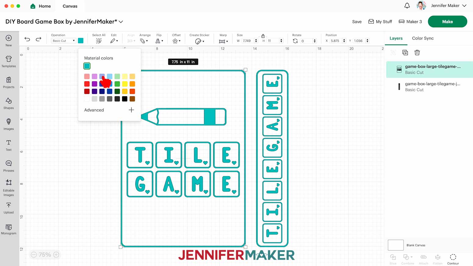 Change the color of the DIY board game box in Cricut Design Space