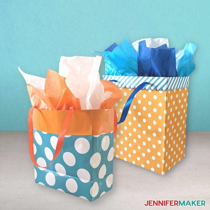 Cardstock DIY Gift Bag group in blues and yellows.