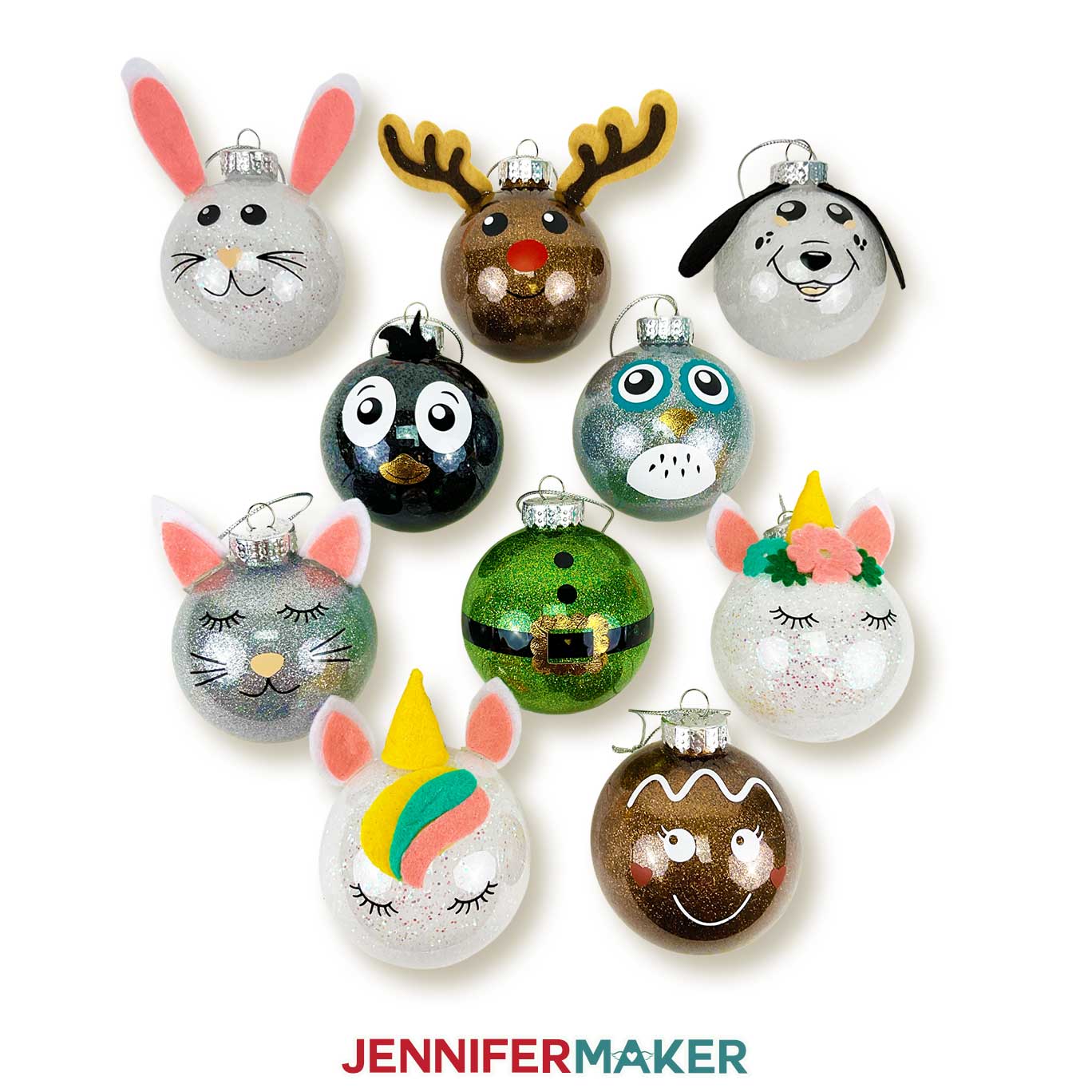 DIY Glitter Ornaments the Easy Way + Cute Animal Designs! - Jennifer Maker