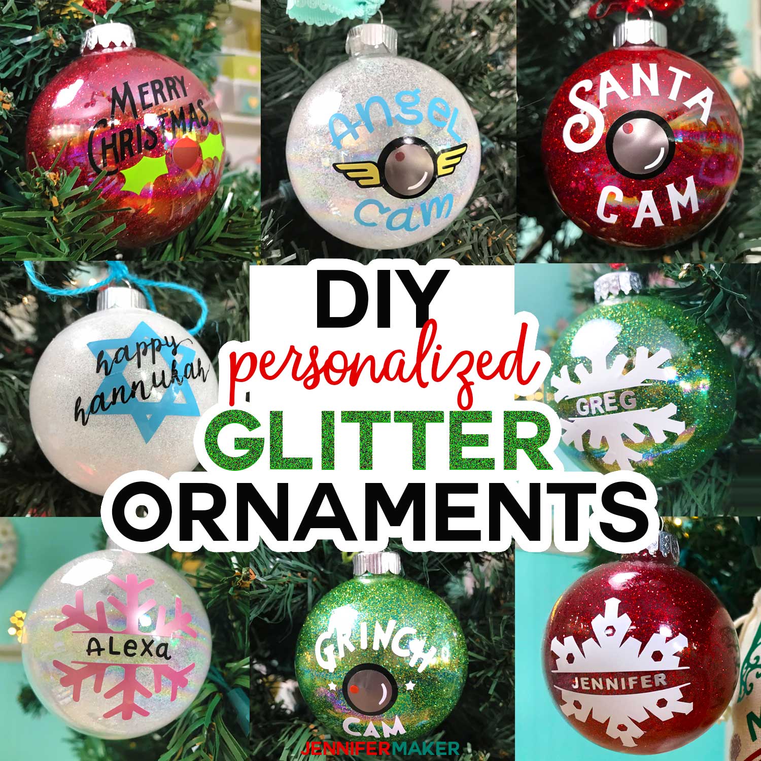 DIY Glitter Ornaments Personalized on a Cricut! #glitter #ornaments #holidaydecor #cricut