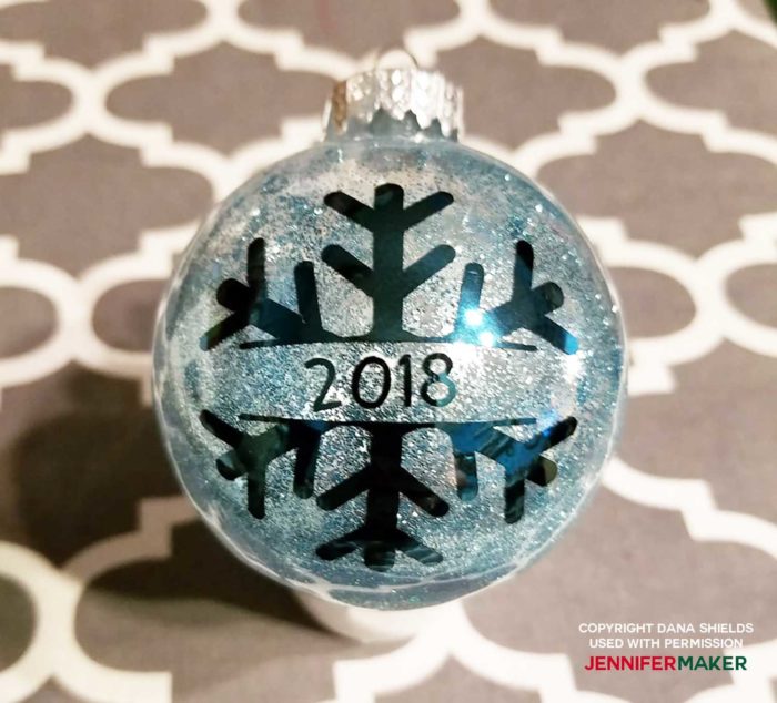 Personalized glitter ornament with a snowflake made by reader Dana Shields