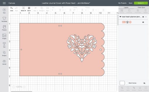 Uploading the rose heart design to Cricut Design Space to make our DIY Leather Journal