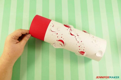 Inserting a red liner into the DIY paper lantern