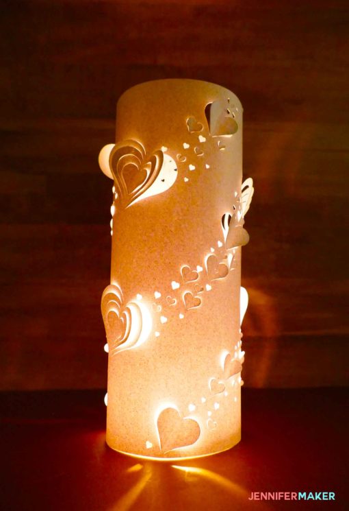 The DIY Paper Lantern lit up with an LED tealight