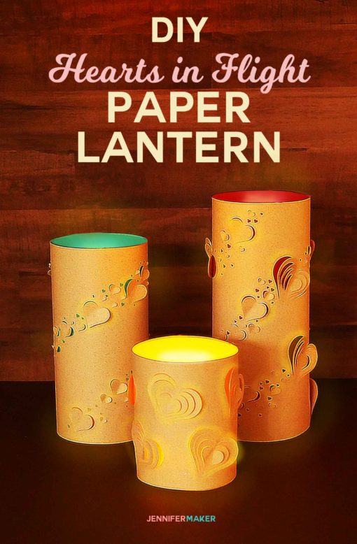 So pretty! How to make a DIY Paper Lantern for Valentine's Day, weddings, or for someone you love! Check out all the little hearts in flight. Includes free pattern and SVG cut files! #papercraft