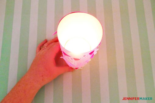 A tealight inserted into the DIY paper lantern is so pretty!