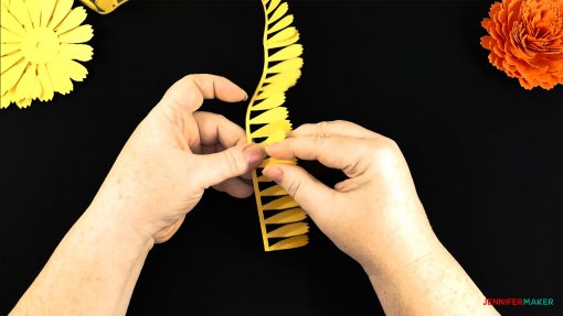 Squeeze each petal of the DIY paper marigold