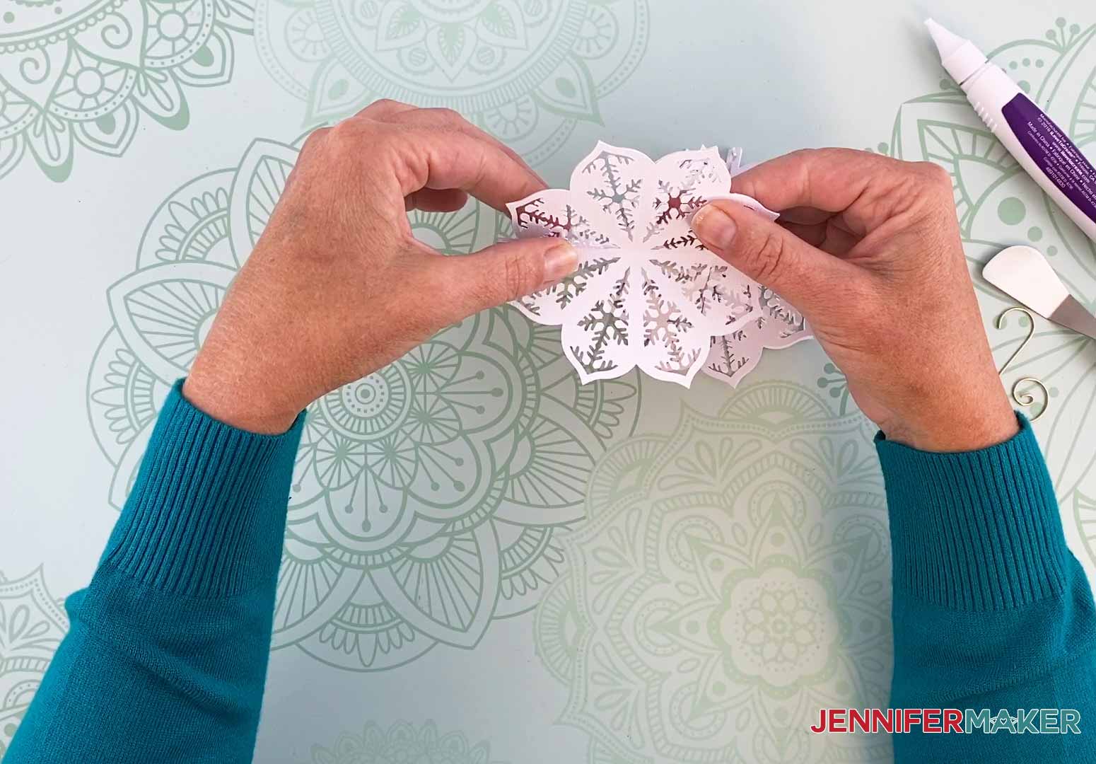 Align the first two pieces together for my diy paper ornament