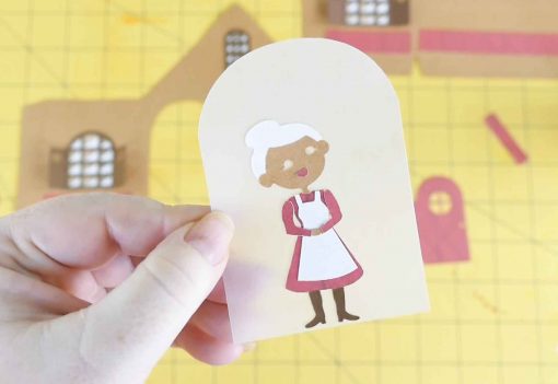 Assemble and attach your Mrs Claus to the vellum of your diy paper village house