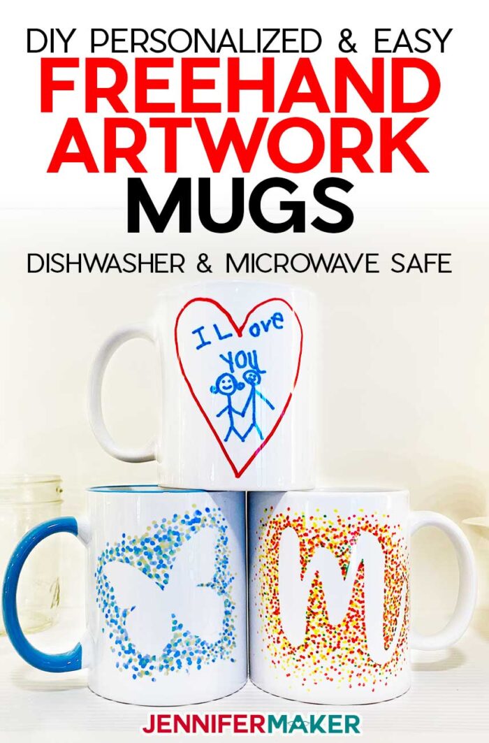 DIY Personalized Mugs with Kids Artwork and Dot Monograms - Free Templates for Cricut Infusible Ink