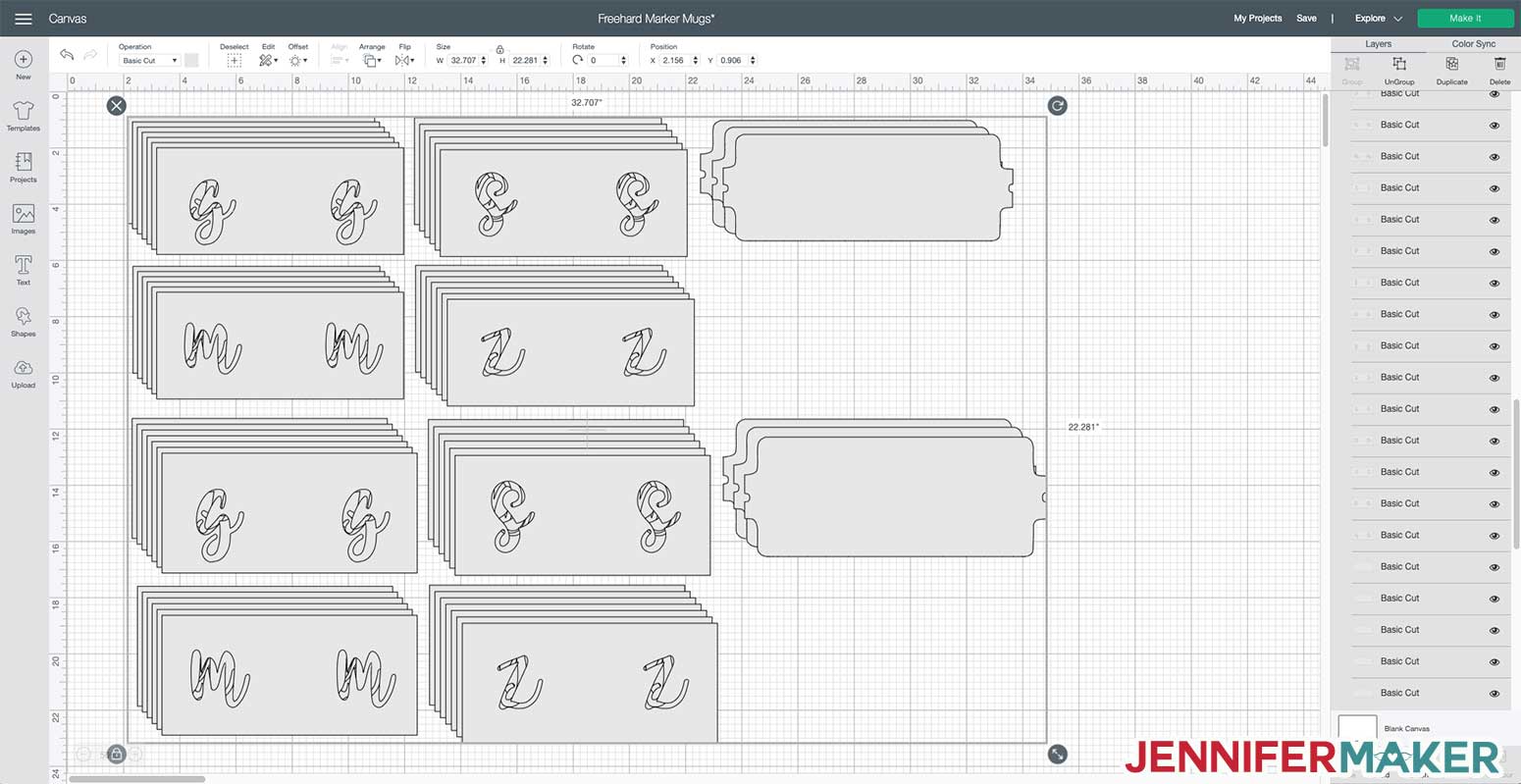 Dot monogram SVG cut file uploaded to Cricut Design Space to make a DIY personalized mug with Infusible Ink markers