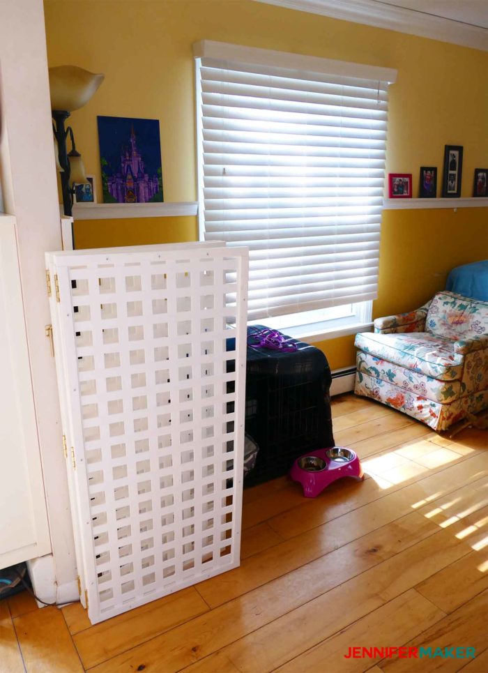 DIY Pet Gate / Baby Gate Extra Tall Extra Wide folded out of the way in a living room