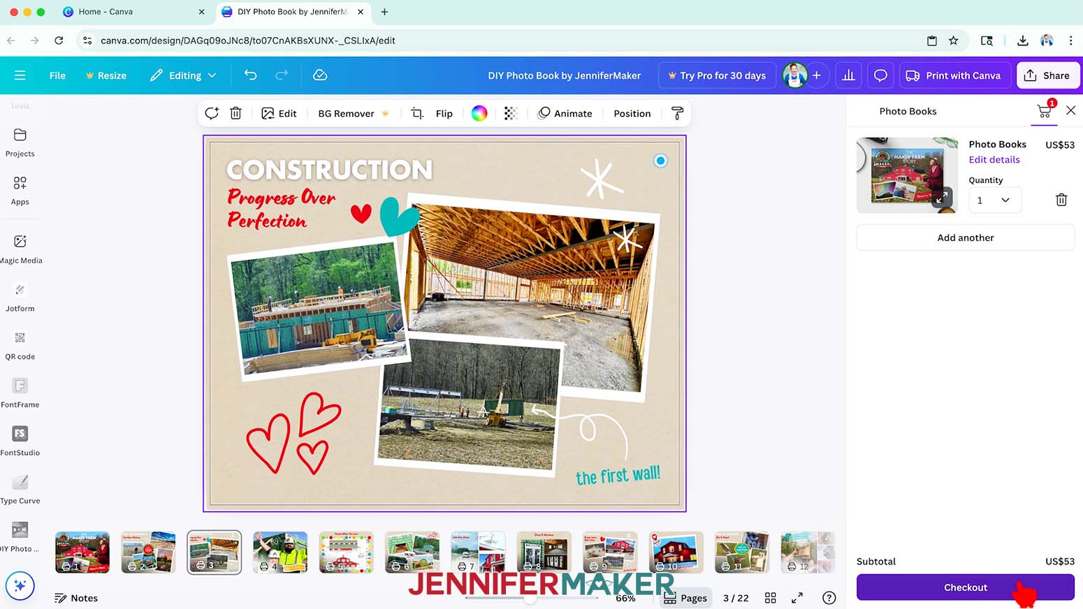 When you&rsquo;re ready to purchase your DIY photo book from Canva, click &ldquo;Add to cart,&rdquo; then click &ldquo;Checkout.&rdquo;