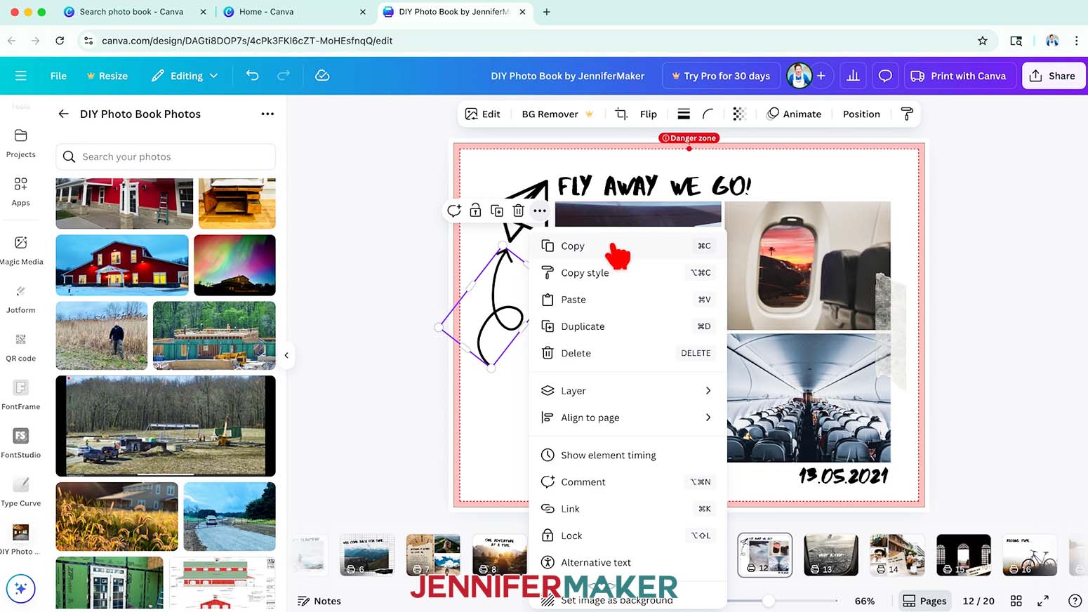 Select an element you want to copy and click the three dots that appear, then click &ldquo;Copy.&rdquo;