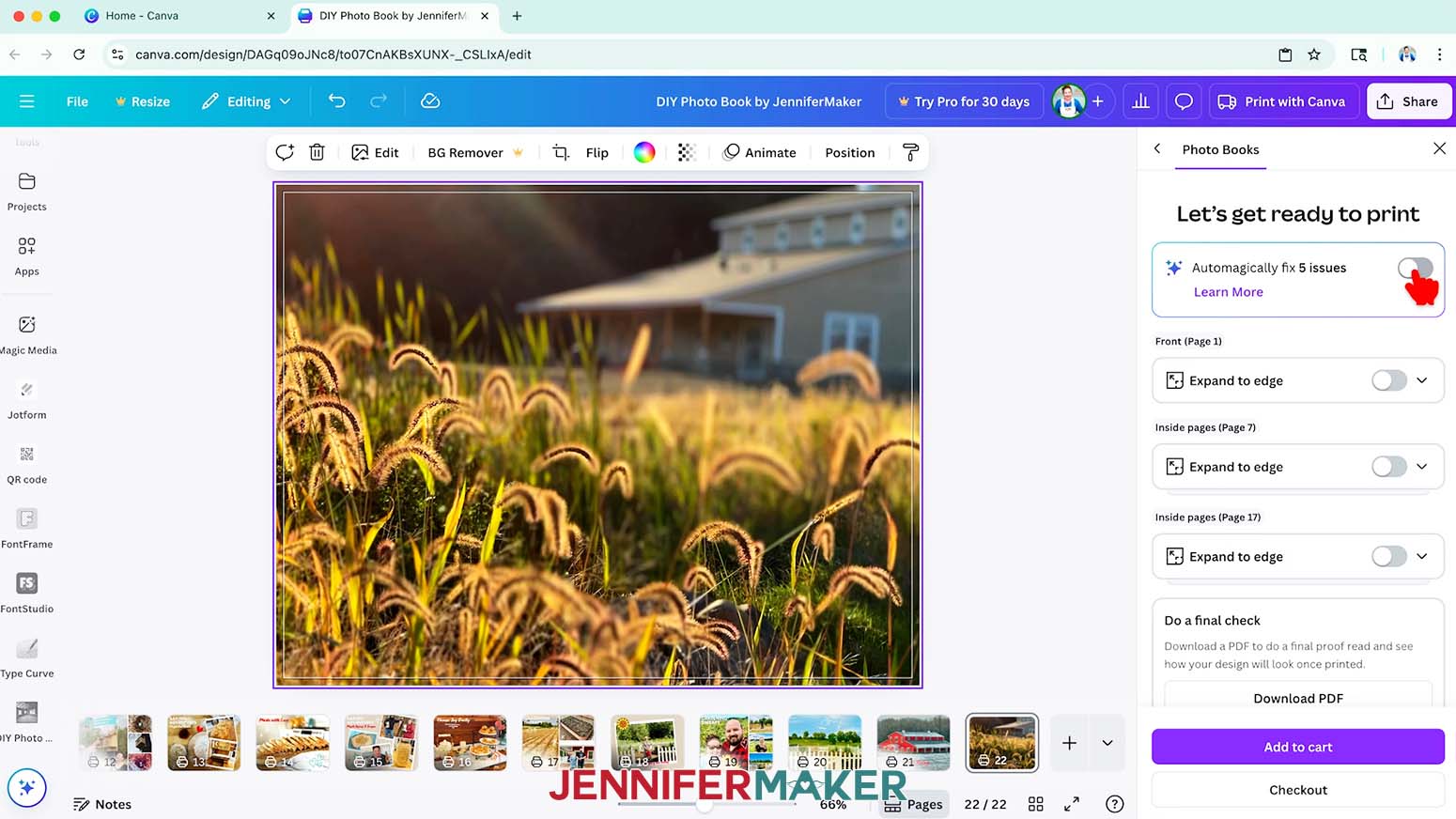 Click the toggle at the top of the Print With Canva window to automatically fix print issues.