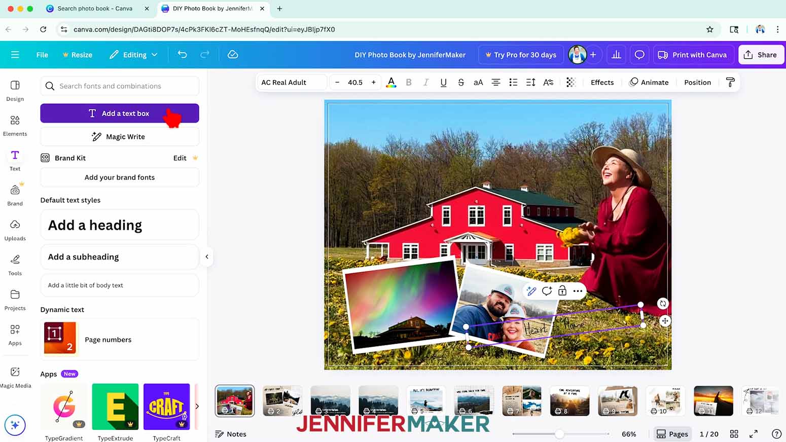Click the &ldquo;Text&rdquo; icon in Canva's side panel, then click &ldquo;Add a text box.&rdquo;