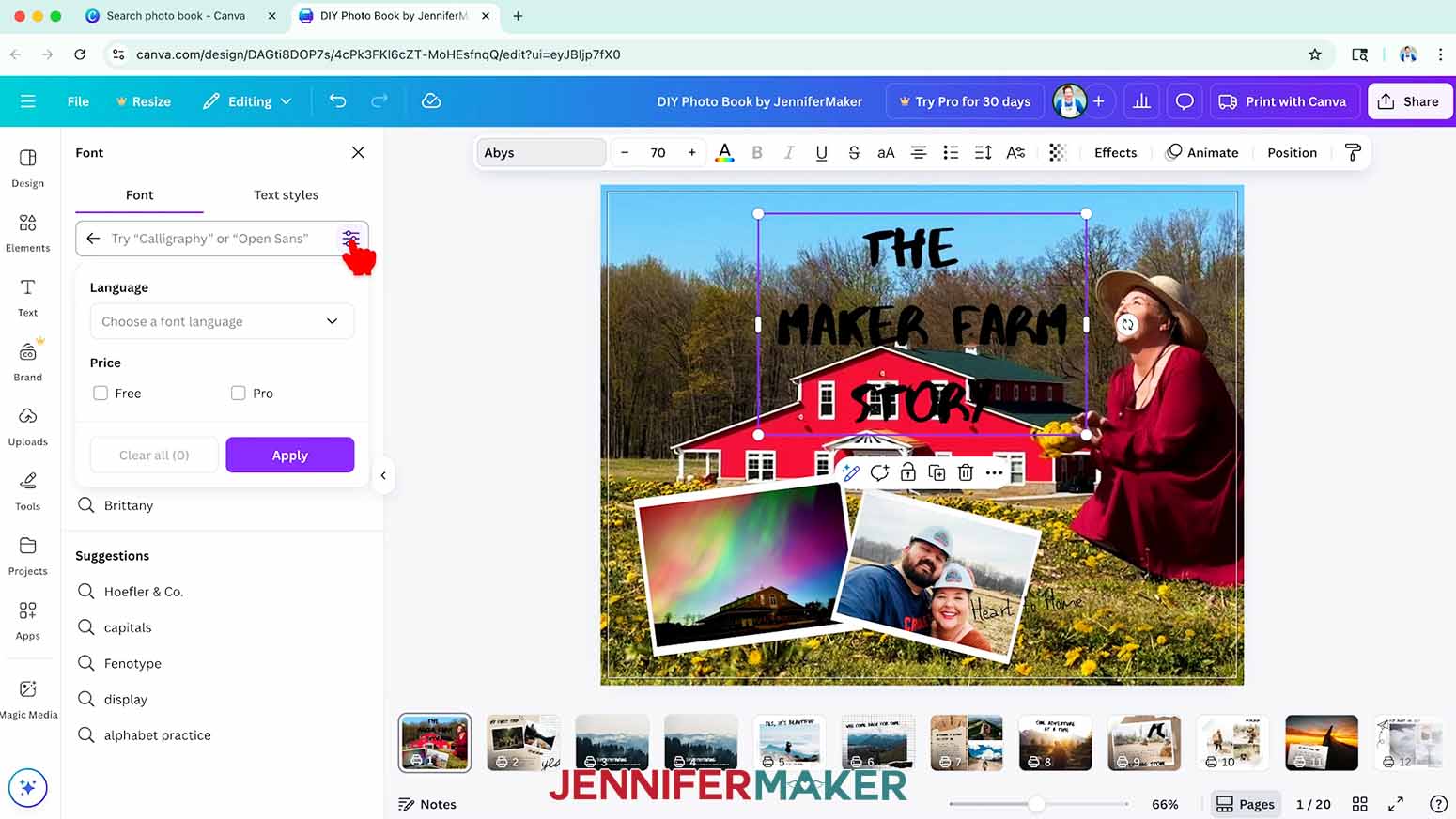 Click on the icon with three horizontal lines and small circles to open the Font Filter menu.