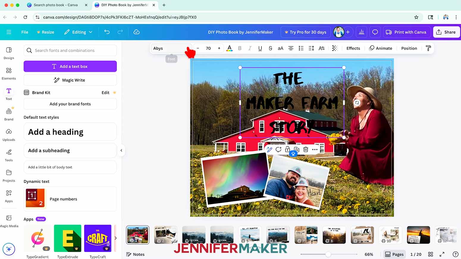 To change your text&rsquo;s typeface in Canva, select your text and click the font drop-down menu.
