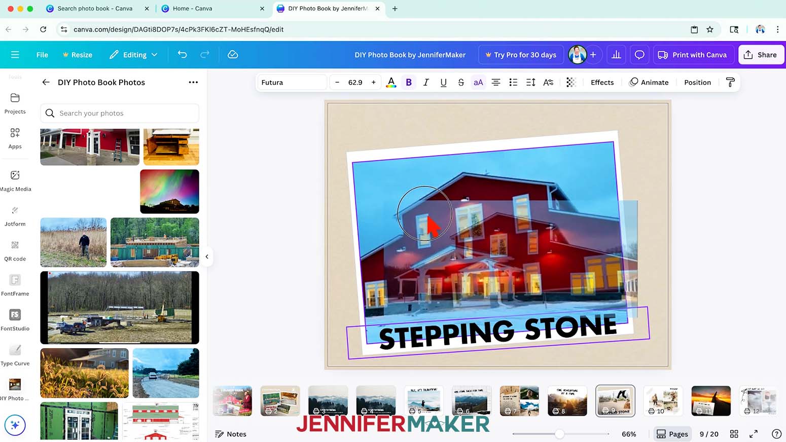 Drag and drop an uploaded photo into a frame in Canva.