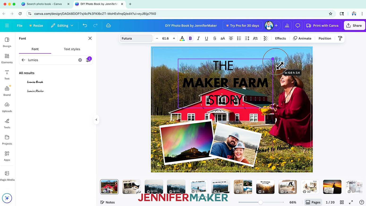 Use a text box's corner Resize handles to make text larger or smaller in Canva.