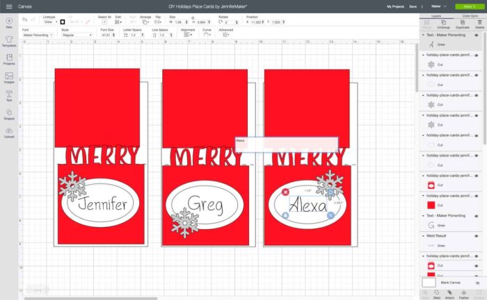 Putting text on DIY place cards in Cricut Design Space