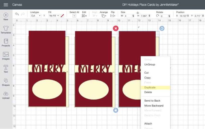 Merry Place Card uploaded to Design Space