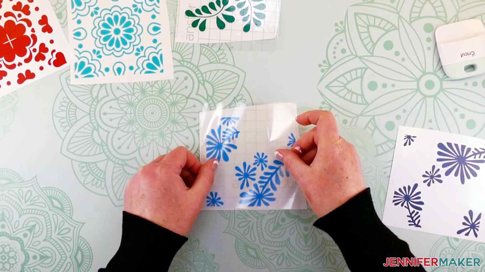 Add transfer tape to the top of the vinyl for my DIY Plant Pot with Tiles project