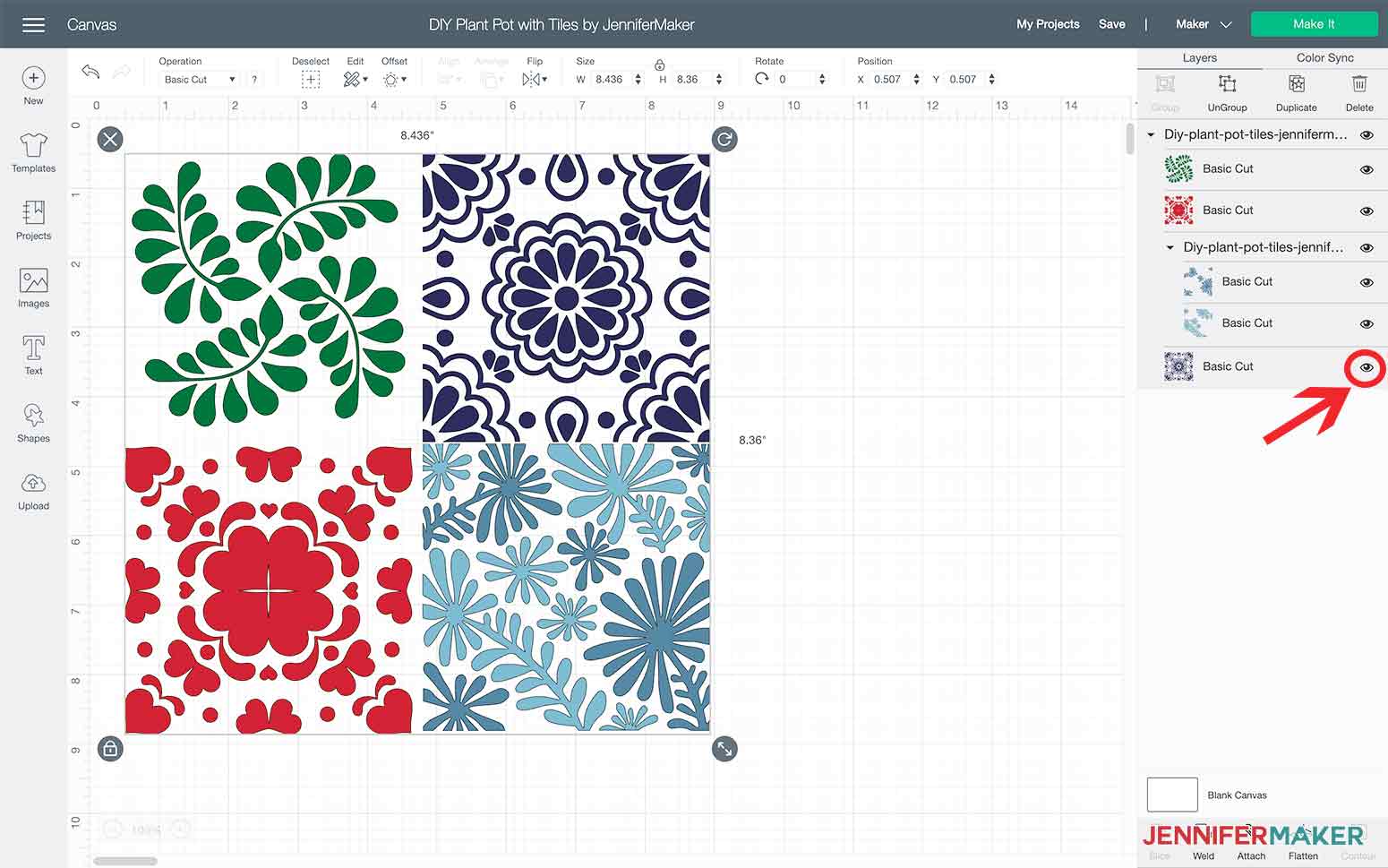 Select the design and click ungroup in Design Space for my DIY Plant Pot with Tiles