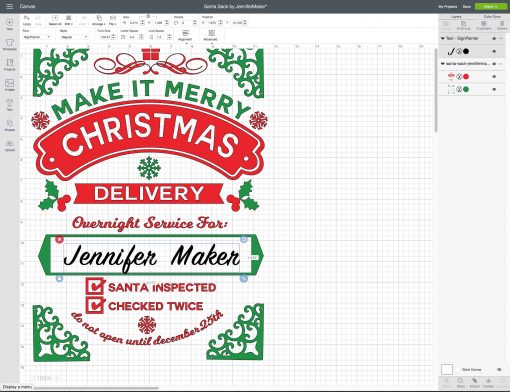 Click the text icon in Cricut Design Space to personalize your DIY Santa Sack