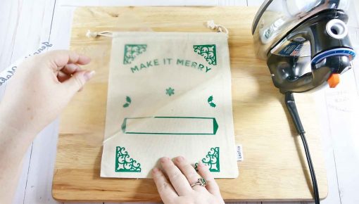 Peel the plastic backing off your sack for your DIY Santa Sack