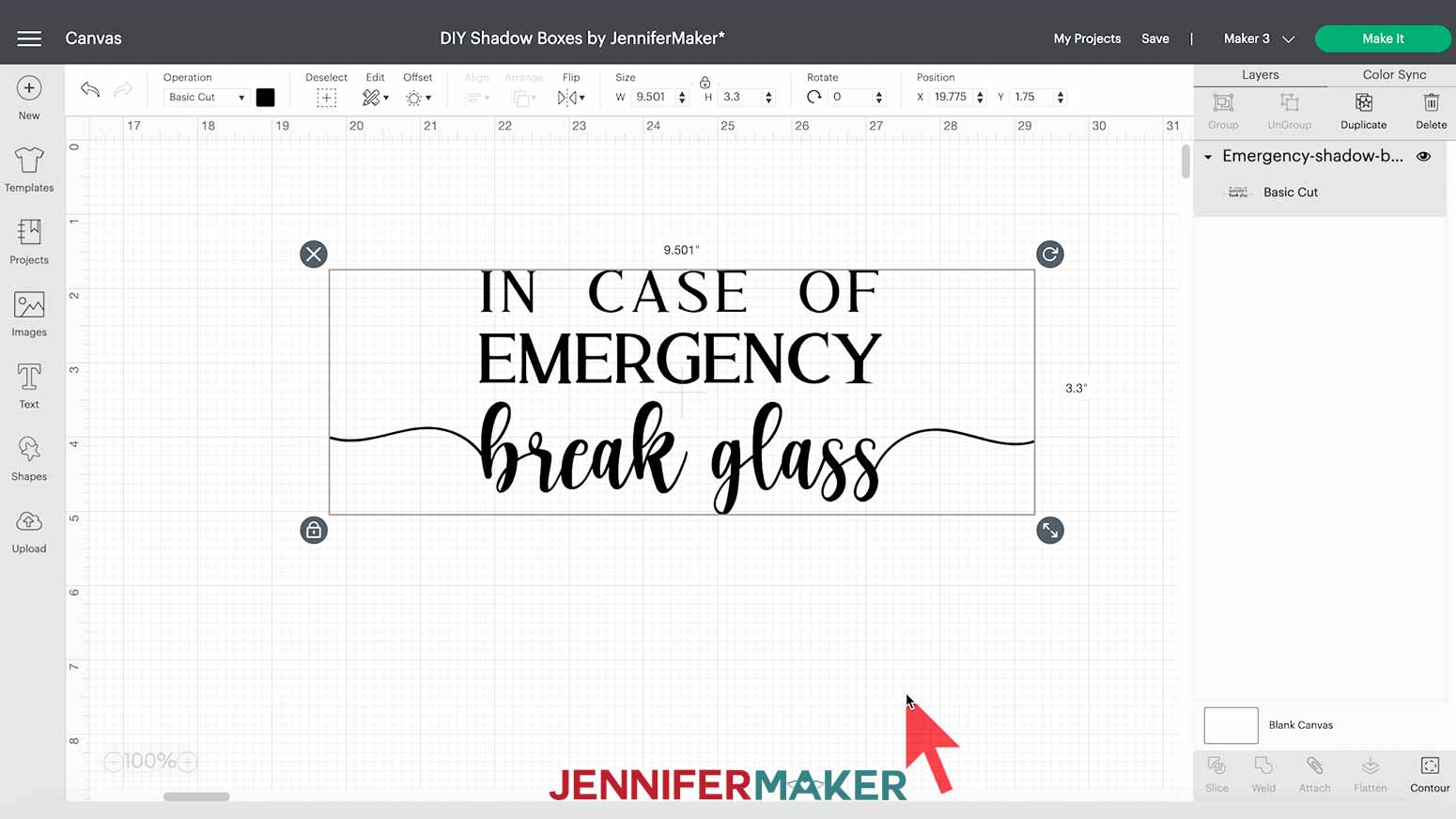 In Case of Emergency DIY shadow box decal uploaded to Design Space