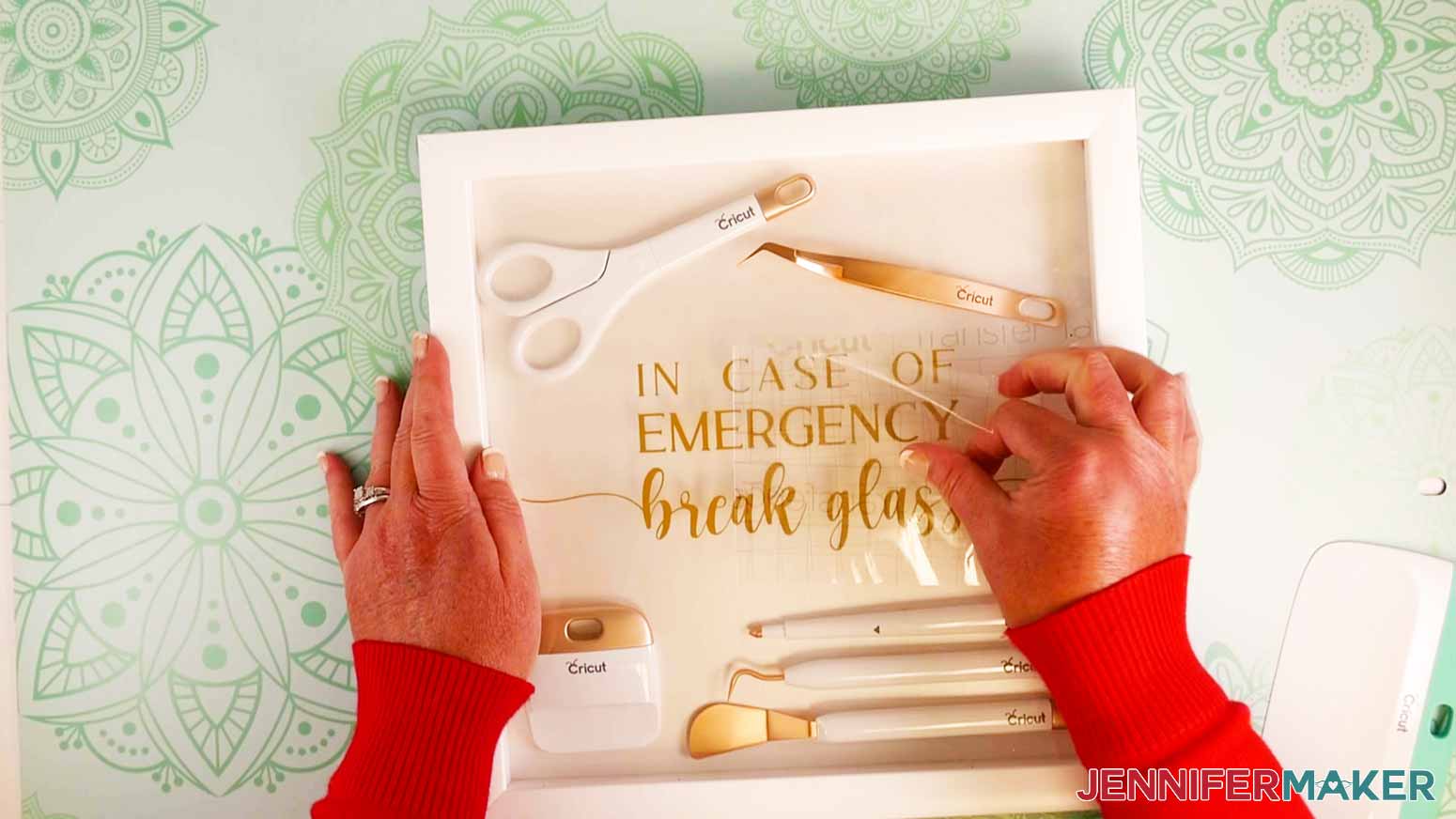 Removing transfer tape from DIY shadow box decal