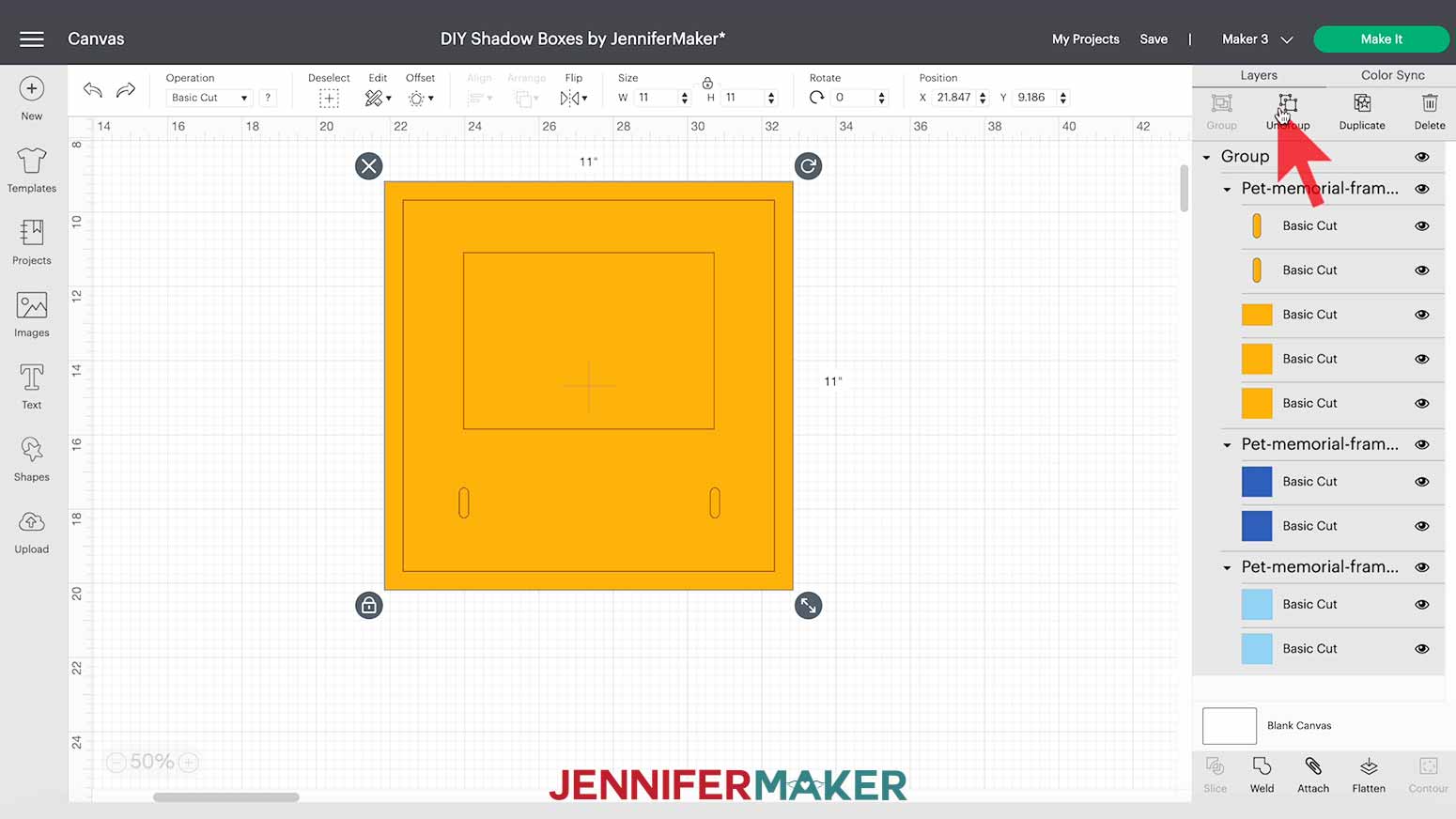 Ungrouping DIY shadow box mat SVG