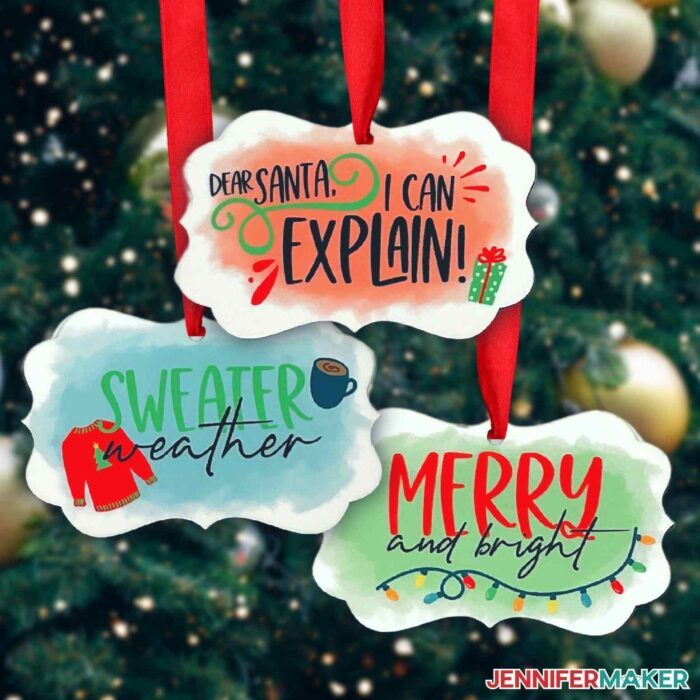 Sublimation Christmas ornaments. Make Cricut Christmas Ornaments with JenniferMaker's tutorial!