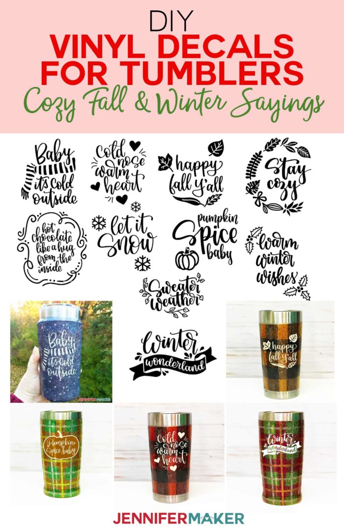 DIY Vinyl Decals for Tumblers with Cozy Fall & Winter Sayings | Free SVG Cut Files for Cricut | #tumbler #cricut #vinyl