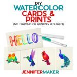 DIY Watercolor Cards featuring birds painted with Cricut watercolor markers for cards and prints with free designs by JenniferMaker