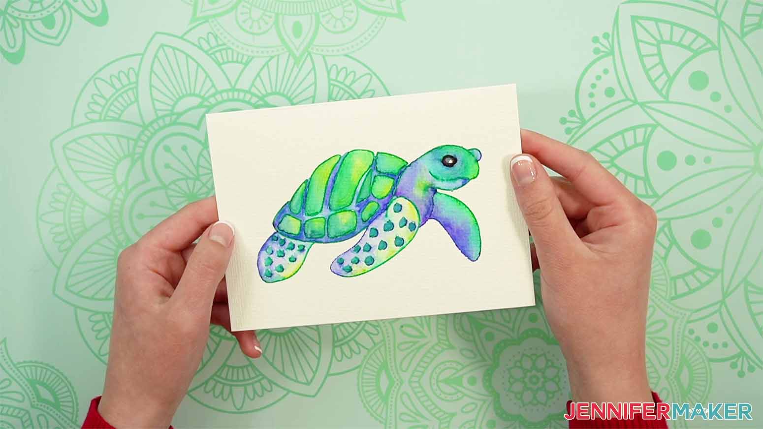 completed diy watercolor sea turtle